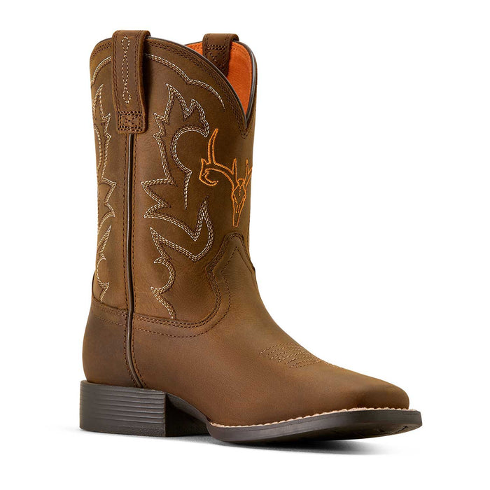 Ariat Youth Deer Ridge Wide Square Toe Western Boot - AI3AC - Brown - 8 - 4
