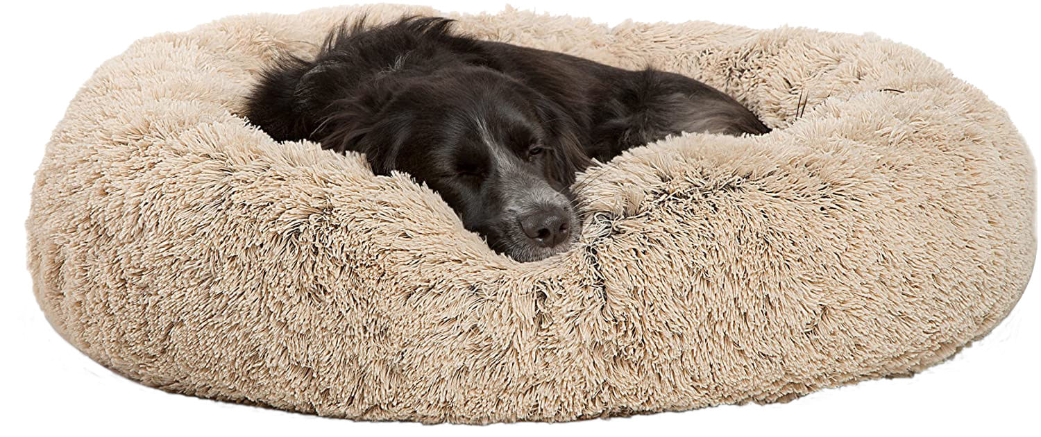 Arlee Shaggy Fur Donut Pet Bed, 39" x 11" - Taupe  