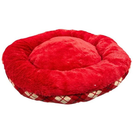 Barker & Meow Luxury Tartan Plaid Plush Pet Bed – Red, 24" Round - KL241 - 24" - Red - 1
