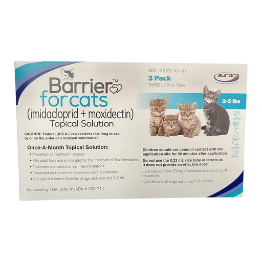 Barrier (imidacloprid + moxidectin) Once - a - month Topical Solution for Cats - 012AUR-739558 - 2 - 5 lbs - 3 ct (3 Month Supply) - 1