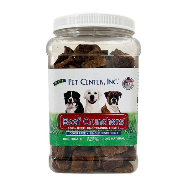 Beef Crunchers Beef Lung Training Treats for Dogs – All - Natural, Air - Dried, Made in the USA - PCI3G - Beef - Natural - 7 oz Canister - 2