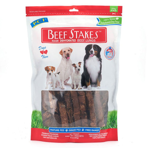 Beef Stakes for Dogs – Single Ingredient Air - Dried Beef Lung Treats - PCI3D - Beef - 1 lb - 5
