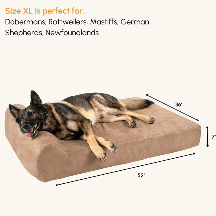 Big Barker 7" Thick Headrest Dog Bed – Orthopedic Foam Bed for Large & Giant Breed Dogs, Vet Recommended, Machine Washable - H7YF - XLarge - 52" x 36" x 7" - Khaki - 1 ct - 34