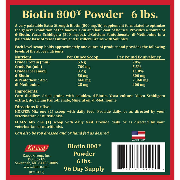 Biotin 800 Powder with Yucca Equine Supplement - KKB1 - Biotin 800 Powder, 6 lbs - 8