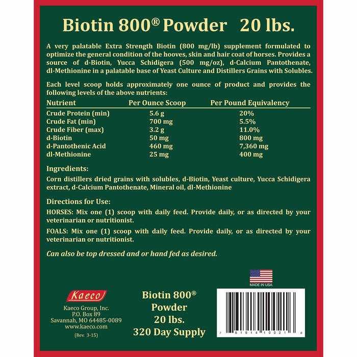 Biotin 800 Powder with Yucca Equine Supplement - KKB3 - Biotin 800 Powder, 20 lbs - 11