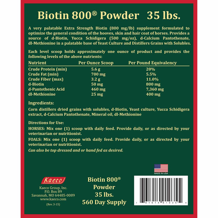 Biotin 800 Powder with Yucca Equine Supplement - KKB4 - Biotin 800 Powder, 35 lbs - 16