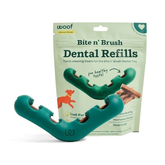 Bite n’ Brush Dog Dental Chew Toy & Treat Refills– Self - Cleaning, Teeth & Gum Care, Plaque & Tartar Remover - WO2AT - Refill Treats - 8 oz (approx. 16 sticks) - 8