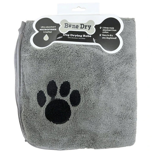 Bone Dry Embroidered Gray Microfiber Pet Robe with Adjustable Closure - KL245 - Gray - Medium - 1
