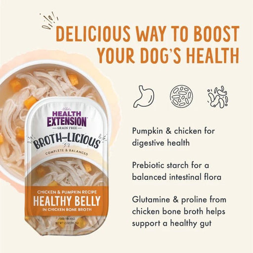 Broth - Licious in Bone Broth - Healthy Belly Recipe Dog Food, 3.5 oz Tray - HE25 - 3.5 oz - Chicken & Pumpkin in Bone Broth - Healthy Belly Recipe - 2