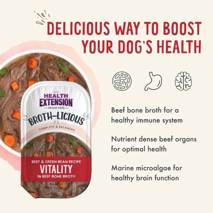 Broth - Licious in Bone Broth - Healthy Belly Recipe Dog Food, 3.5 oz Tray - HE27 - 3.5 oz - Beef & Green Bean in Bone Broth - Vitality Recipe - 8