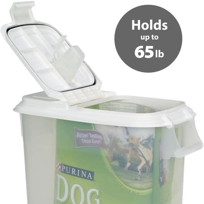 50-QT Rolling Pet Food Dispenser Color White Lid / Clear Base
