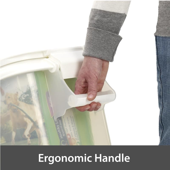 50-QT Rolling Pet Food Dispenser Color White Lid / Clear Base