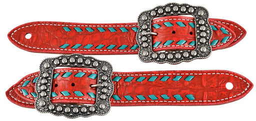 Buckstitch Belt Style Spur Straps - SANFB - Red Gator - 1
