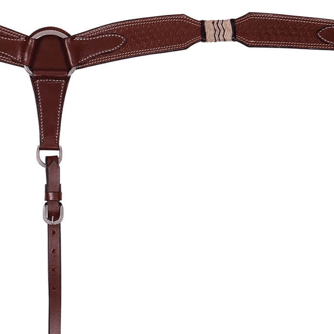 Buffalo Leather Rawhide & Basketweave Contoured Breast Collar - BUFVB - Chestnut - 2