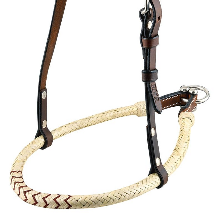 Buffalo Leather Rolled Rawhide Noseband for Horses w/ Stainless Steel Hardware