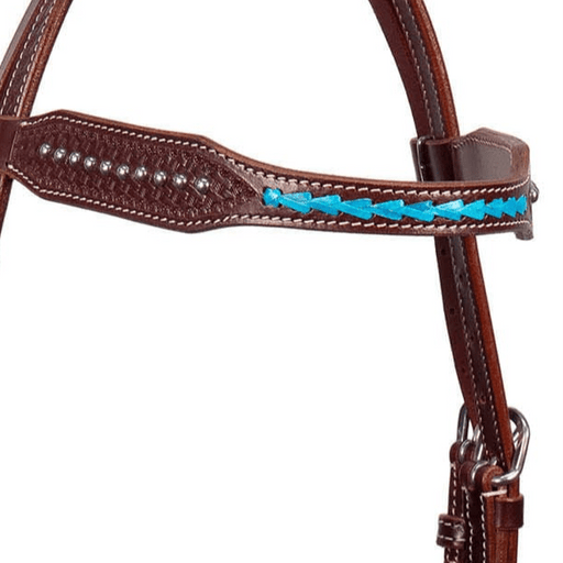 Buffalo Leather Turquoise Laced Browband Headstall - BUFTM - 2