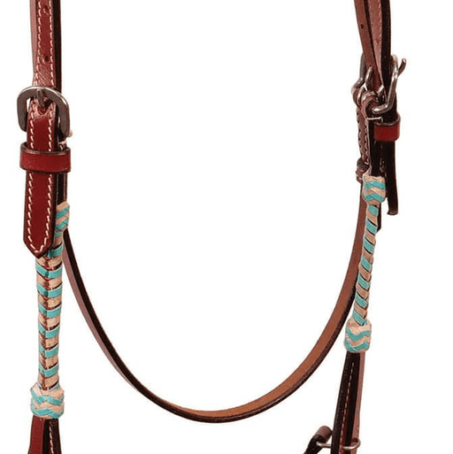 Buffalo Leather Turquoise Rawhide Laced Browband Headstall - BUFUG - 2