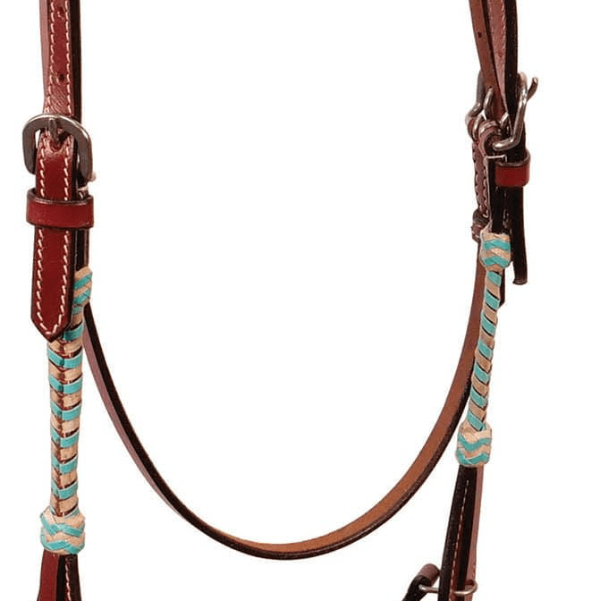 Buffalo Leather Turquoise Rawhide Laced Browband Headstall - BUFUG - 2