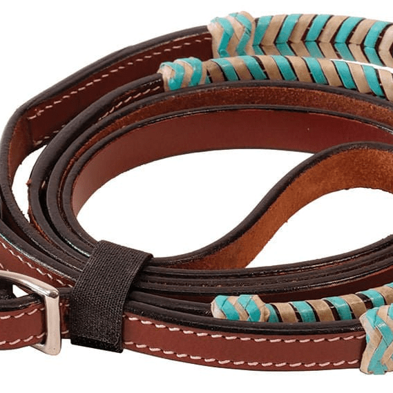 Buffalo Leather Turquoise Rawhide Laced Roping Rein, 7 ft - BUFUJ - 2