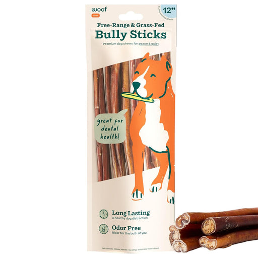 BullySafe Bully Sticks– Odor - Free, Long - Lasting Dog Chews | Grass - Fed, Free - Range, Single - Ingredient Beef Pizzle Treats - WO2BV - Beef - 12"L - 5 pack - 1