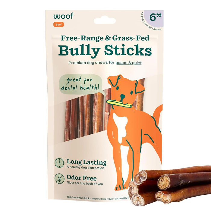 BullySafe Bully Sticks– Odor - Free, Long - Lasting Dog Chews | Grass - Fed, Free - Range, Single - Ingredient Beef Pizzle Treats - WO2BV - Beef - 12"L - 5 pack - 2