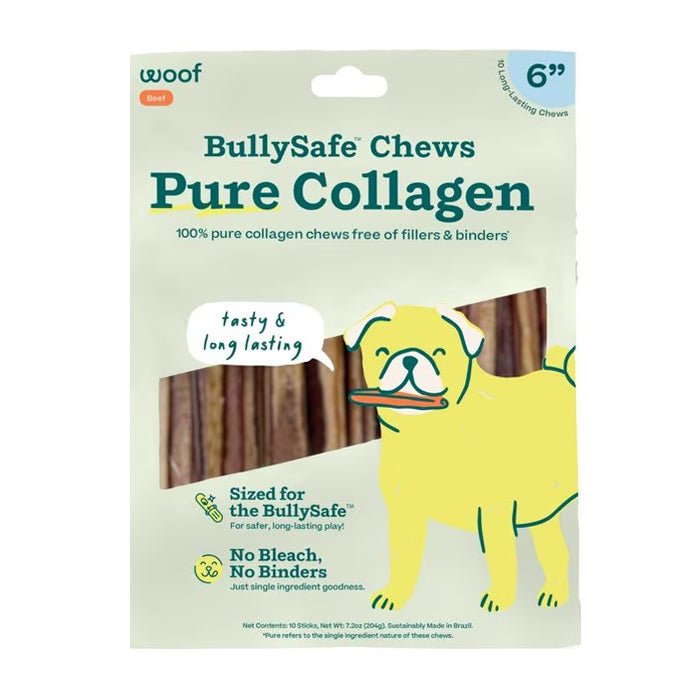 BullySafe Chews - Pure Collagen Chews Dog Chews – Long Lasting, Single Ingredient, Joint Support - WO2AM - 6"L - 10 pk - 6