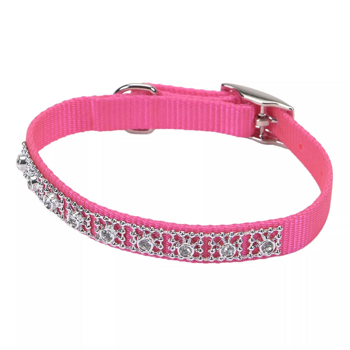 Coastal Jeweled Dog Collar - Neon Pink Small - 5/8" x 14" 