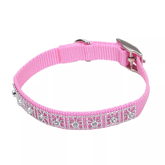 Coastal Jeweled Dog Collar - Pink Bright Small - 5/8" x 14" 