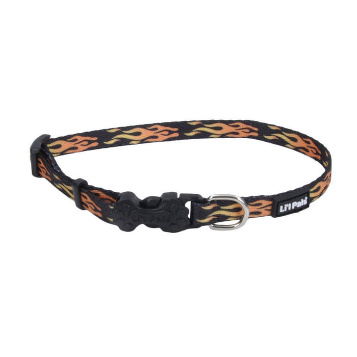 Li'l Pals Adjustable Patterned Dog Collar - Flames Black Petite Small - 3/8" x 8"-12" 