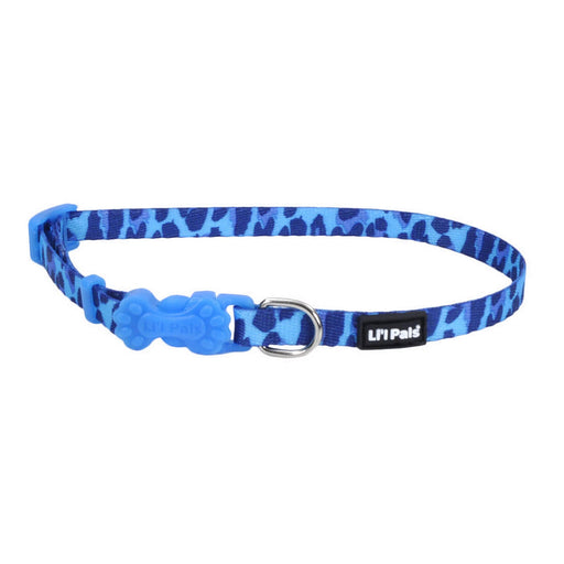 Li'l Pals Adjustable Patterned Dog Collar - Blue Leopard Petite Small - 3/8" x 8"-12" 