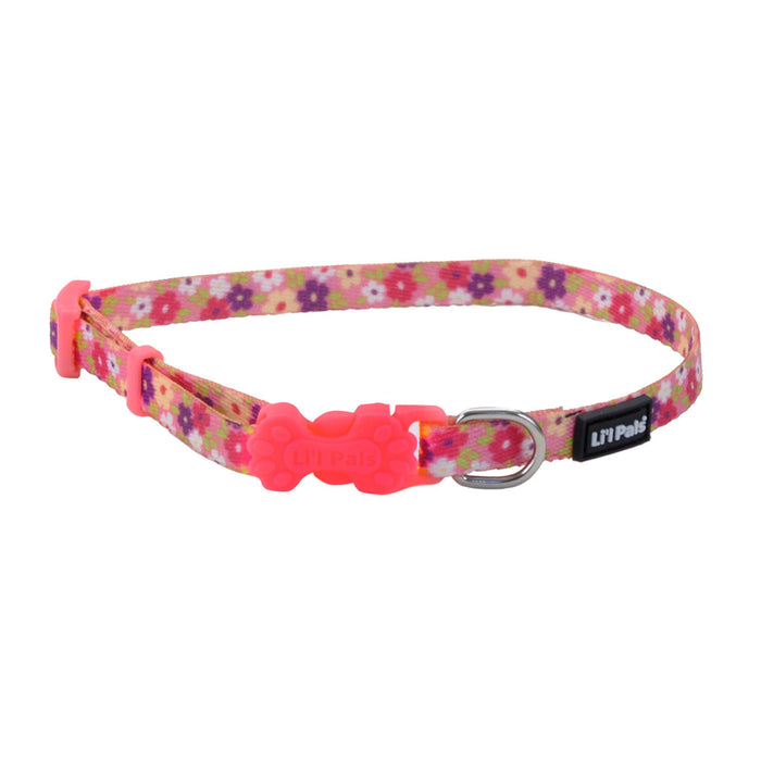 Li'l Pals Adjustable Patterned Dog Collar - Daisy Multi-Color Petite Small - 3/8" x 8"-12" 