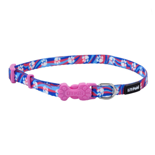 Li'l Pals Adjustable Patterned Dog Collar - Light Blue Paw Petite Small - 3/8" x 8"-12" 