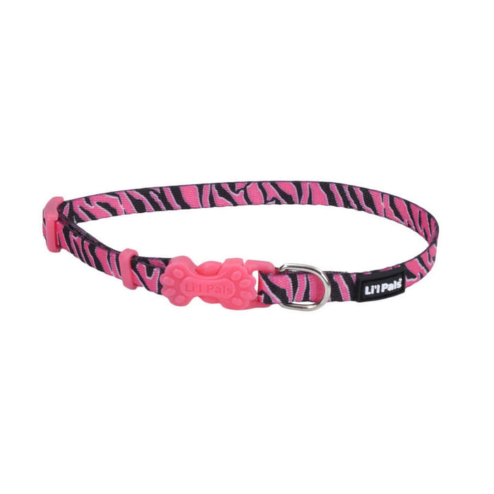 Li'l Pals Adjustable Patterned Dog Collar - Pink Zebra Petite Small - 3/8" x 8"-12" 