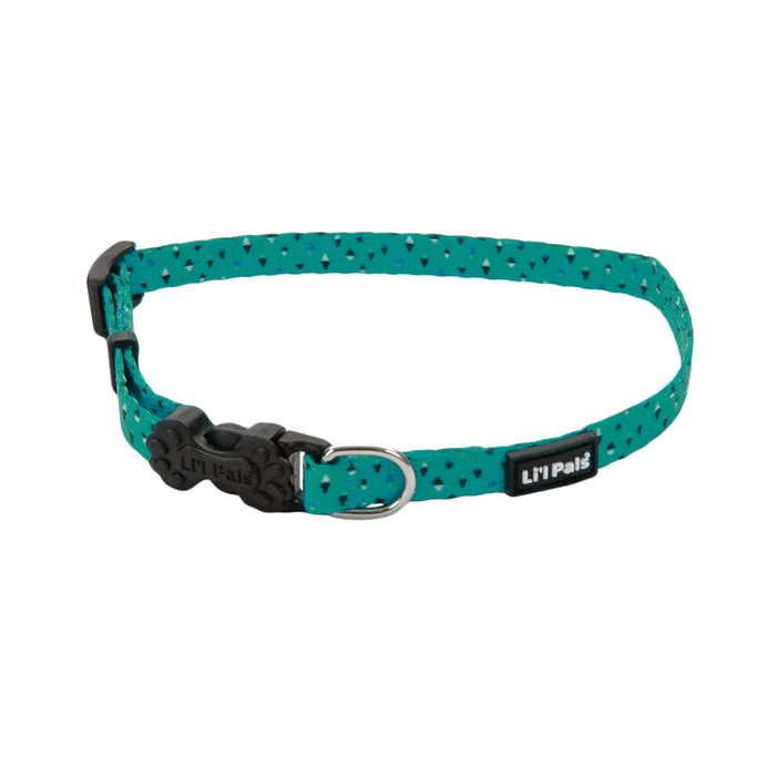 Li'l Pals Adjustable Patterned Dog Collar - Teal and Grey Diamonds Petite Small - 3/8" x 8"-12" 