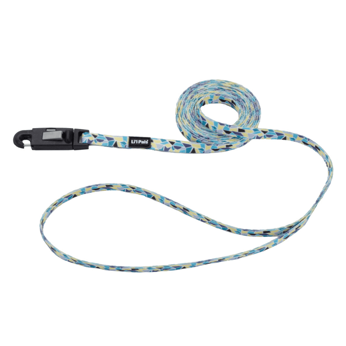 Li'l Pals Patterned Dog Leash with E-Z Snap - Teal Yellow Grey Stained Glass X-Small - 3/8" x 6' 