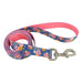 Sublime Dog Leash - Pink and Orange Flowers on Navy Medium/Large - 1" x 6' 