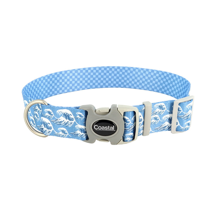 Sublime Adjustable Dog Collar - Blue Waves with Blue Checkers Small - 3/4" x 8"-12" 