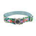 Sublime Adjustable Dog Collar - Flower Teal Stripe Medium - 1" x 12"-18" 