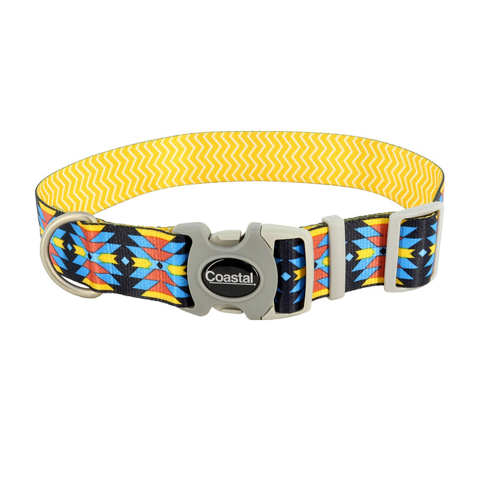 Sublime Adjustable Dog Collar - Aztec Yellow Chevron Medium - 1" x 12"-18" 