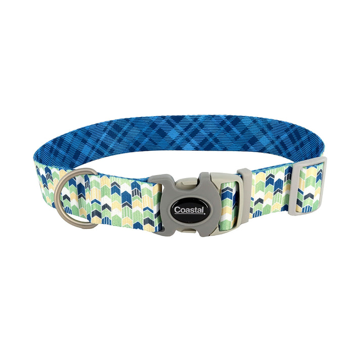 Sublime Adjustable Dog Collar - Green Yellow and Navy Chevrons Medium - 1" x 12"-18" 