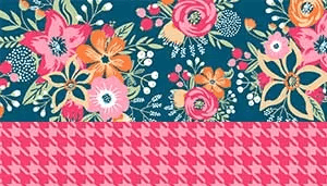 Sublime Adjustable Dog Collar - Pink and Orange Flowers on Navy Medium - 1" x 12"-18" 