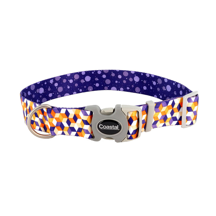 Sublime Adjustable Dog Collar - Purple Orange Cubes Medium - 1" x 12"-18" 