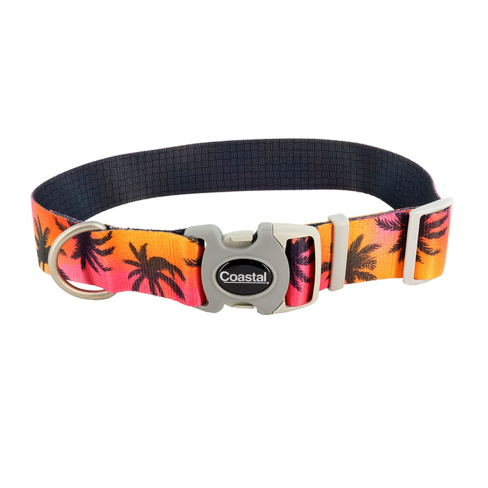 Sublime Adjustable Dog Collar - Sunset Palms with Black Grid Medium - 1" x 12"-18" 