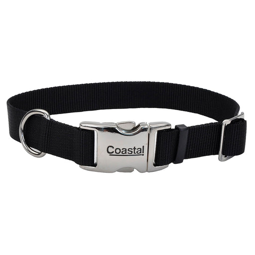 Coastal Adjustable Dog Collar with Metal Buckle - Black Medium - 1" x 14"-20" 