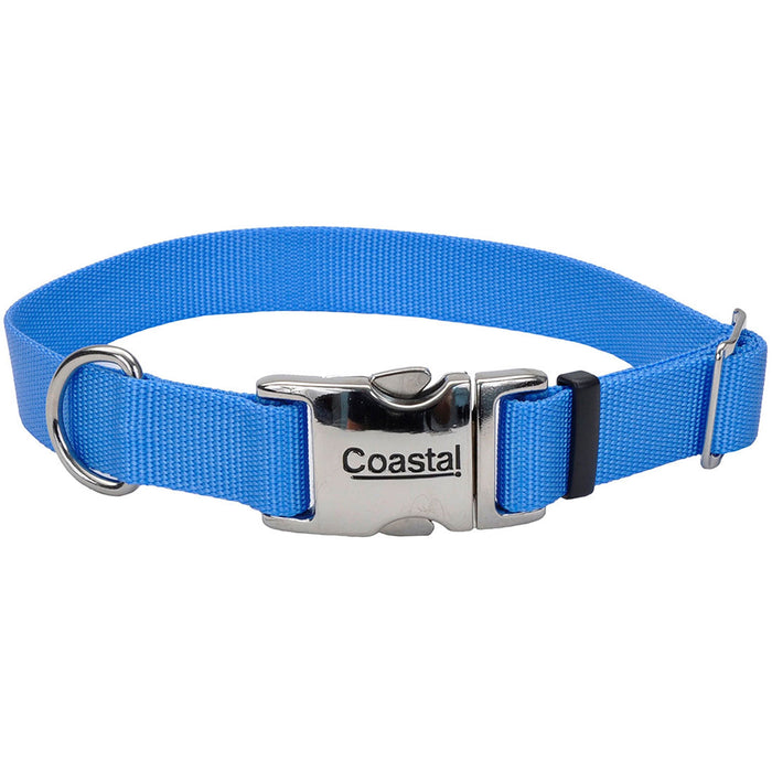 Coastal Adjustable Dog Collar with Metal Buckle - Blue Lagoon Medium - 1" x 14"-20" 