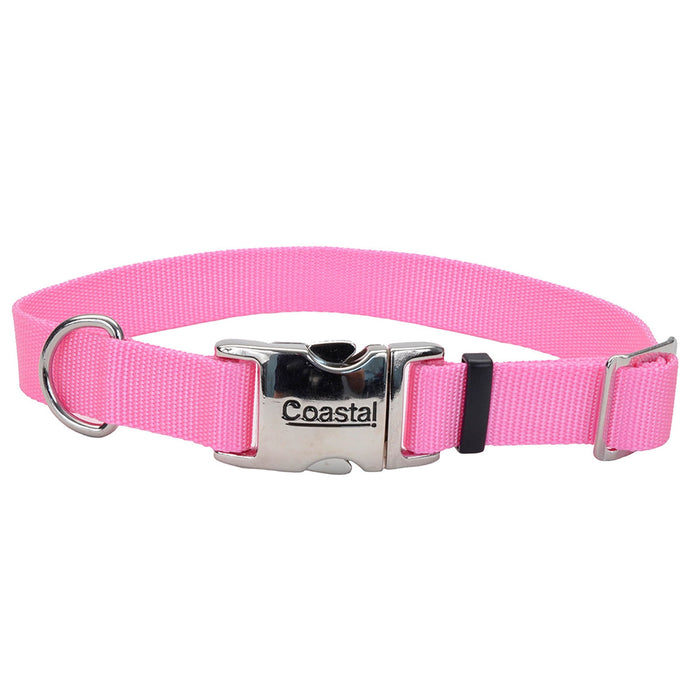 Coastal Adjustable Dog Collar with Metal Buckle - Pink Bright Large - 1" x 18"-26" 