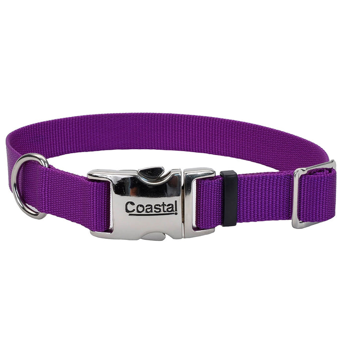 Coastal Adjustable Dog Collar with Metal Buckle - Purple Medium - 1" x 14"-20" 