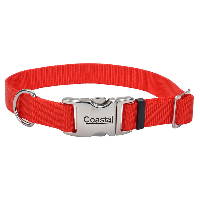 Coastal Adjustable Dog Collar with Metal Buckle - Red Medium - 1" x 14"-20" 