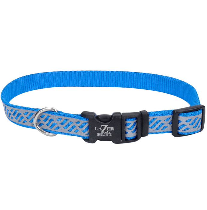 Lazer Brite Dog Collar, 8-12" x 3/8" - Blue Lagoon Wave  