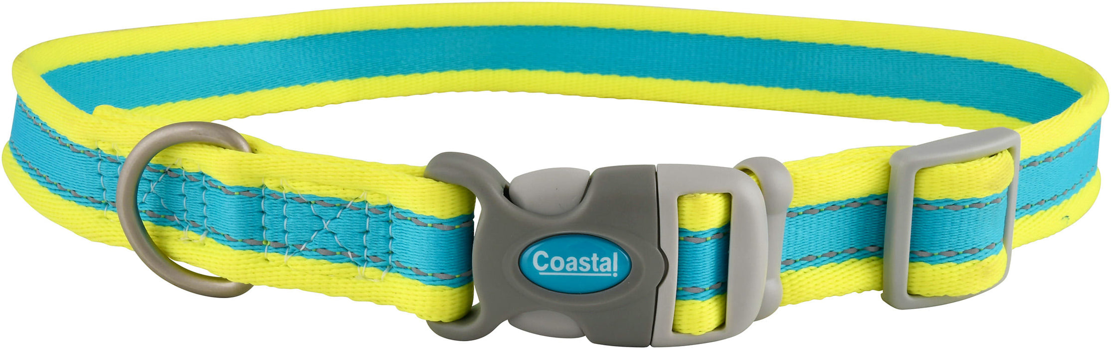 Coastal Pet Attire Pro Adjustable Dog Collar, 10"-14" x 3/4" - Aqua/Neon Yellow  